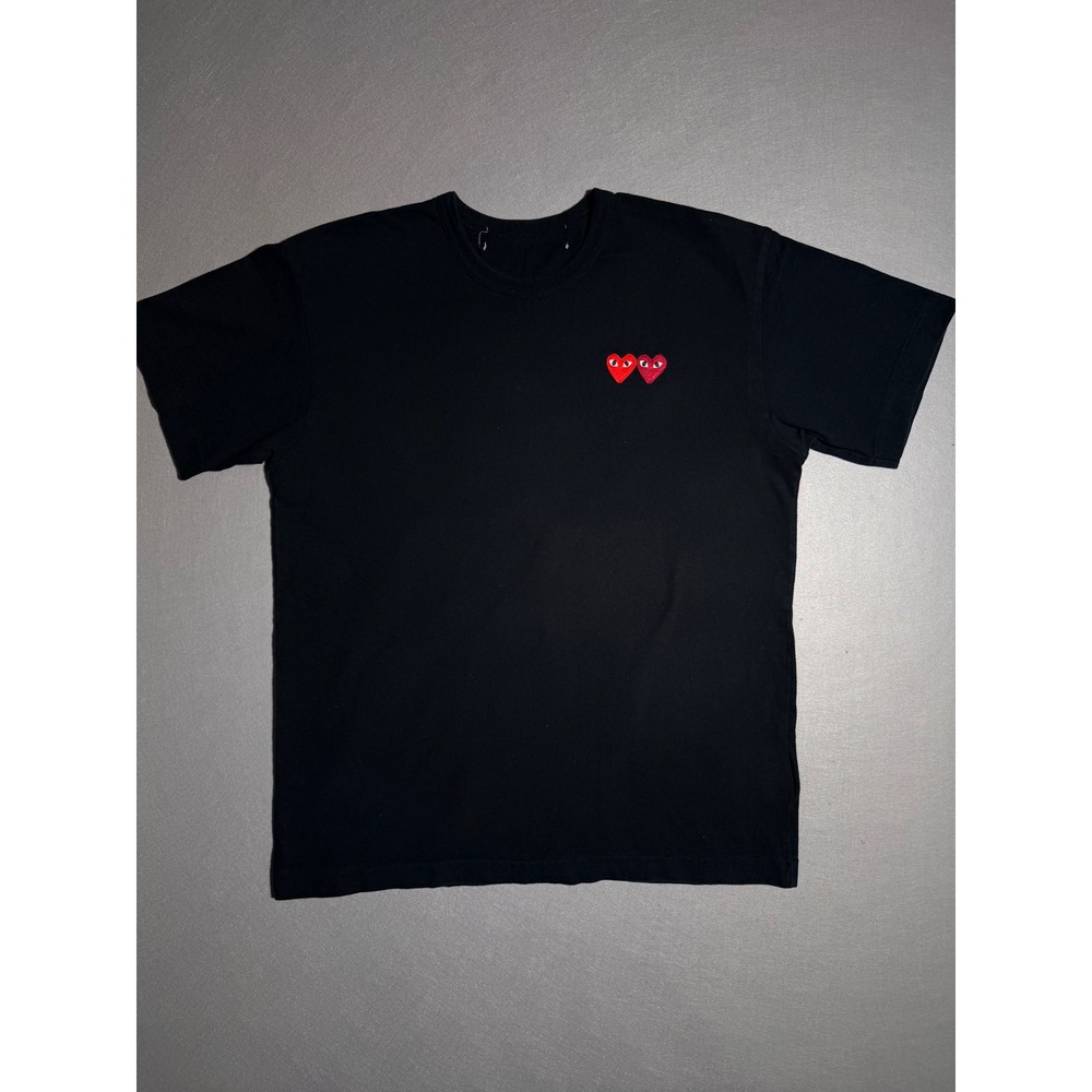 Comme des Garcons PLAY T-Shirt Mens L Black Double Heart Logo AZ-T226